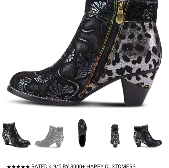 L'ARTISTE the DESSA Ankle BOOIE Leather Animal Print Black Lace Cuff Studs - Picture 2 of 6